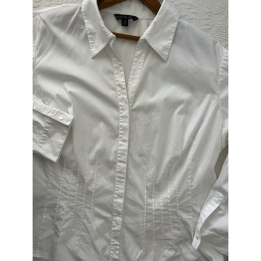 Lafayette 148 New York Button Up Shirt Womens Size 20 White Cotton Blend Blouse - Picture 6 of 12